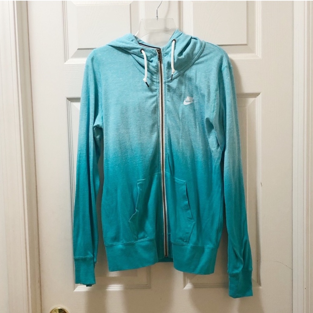 Nike Zip Hooded Sweatshirt, Turquoise, Size Large
